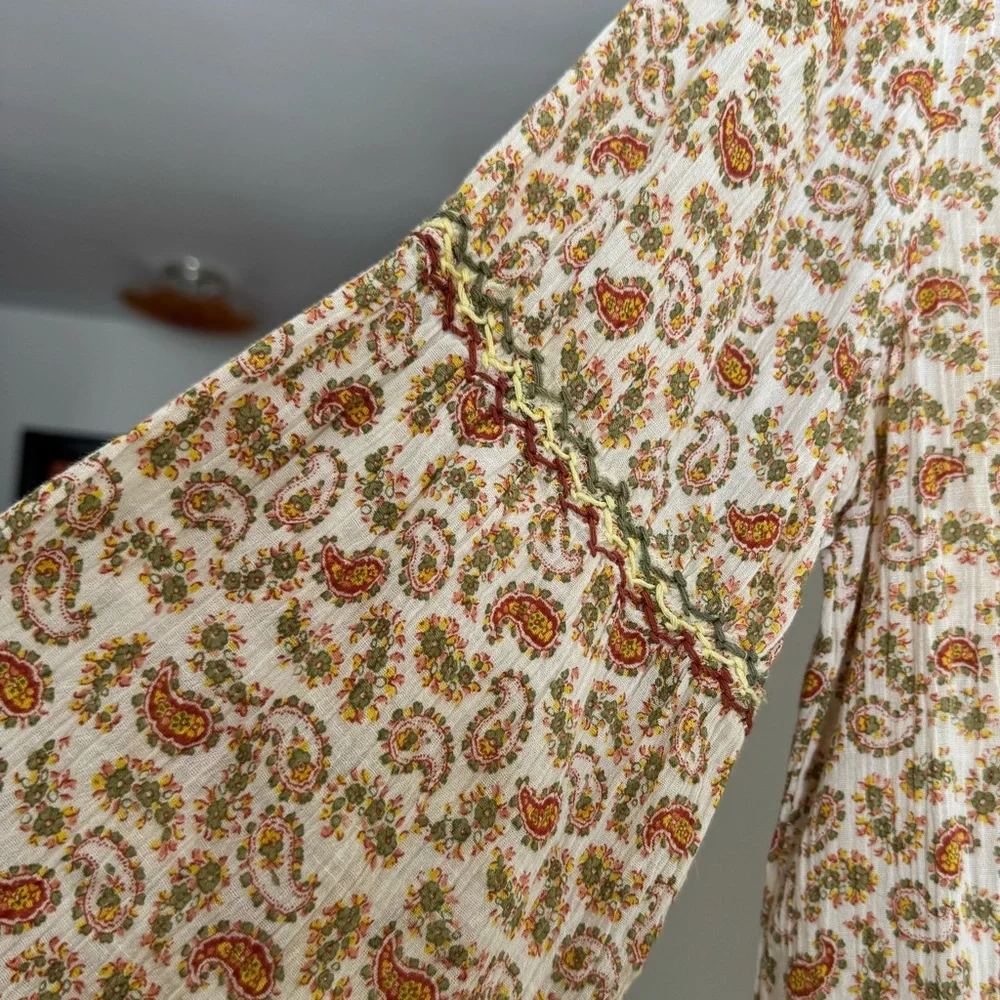 April Cornell Cream, Orange & Green Paisley Blouse with Embroidery - Picture 3 of 4